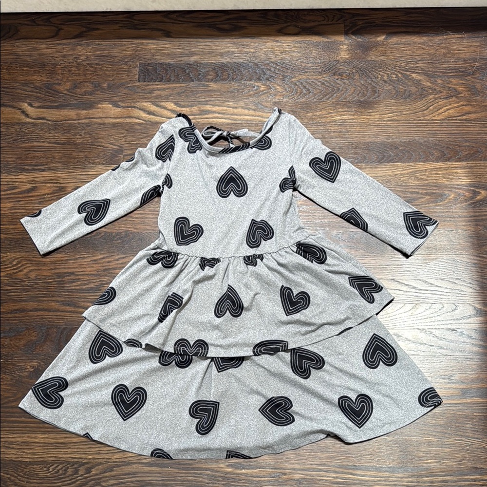 Gray Heart Pattern Kids Dress